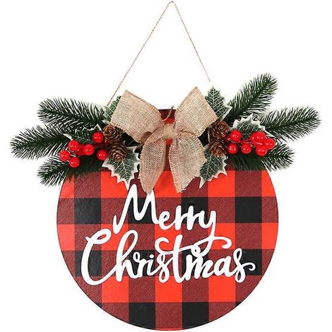 MIMIGO Letreros colgantes de madera navideños con cuerda, decoración para la puerta principal de Feliz Navidad, decoración para el porche delantero de estilo rústico, letrero de pared de madera con lu (1/4)
