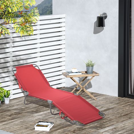 Transat pliable avec dossier réglable et structure métallique antirouille, 187 x 55 x 24 cm, bordeaux