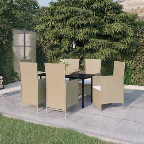 vidaXL Juego de comedor de jardín 7 piezas con cojines beige (1/4)