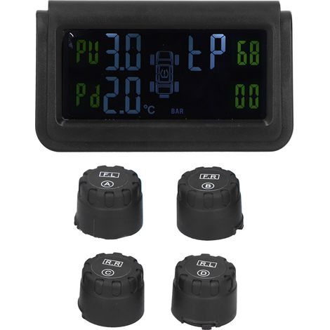 Kit TPMS 4 Capteurs Pression Pneus avec Affichage Solaire et Alarme Sonore (1/5)