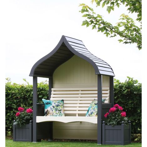 AFK Orchard Arbour Wooden Garden Seat Chair Outdoor Charcoal Grey & Cream FSC (1/2)