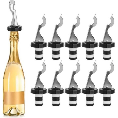 Bouchon à vin - ATYHAO - Silicone étanche - Acier inoxydable - Compact - 10 pièces (1/4)
