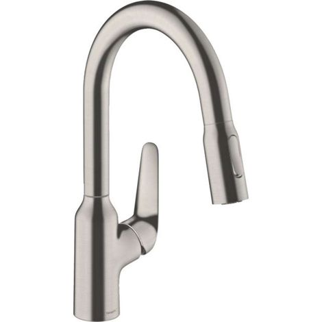 Hansgrohe Focus M42 - Grifo de fregadero M429-H180 con ducha extraíble, aspecto de acero inoxidable 71801800 (1/3)