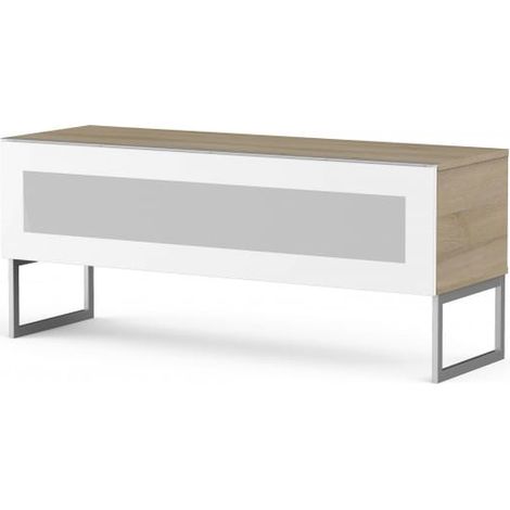 Meuble TV verre infrarouge blanc et bois clair Milano 120cm (1/5)