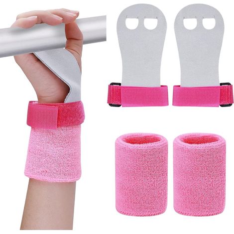 Poignées de traction pour enfants, entraînement croisé, gymnastique, gants et bracelets d'entraînement en cuir, kit de fitness pour filles et jeunes, rose, taille L (1/5)