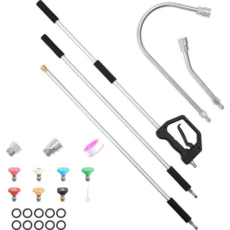 VEVOR Lance Telescopique pour Nettoyeur Haute Pression 2,775 m Baguette de Pulverisation Telescopique 3 Sections pour Nettoyage de Gouttieres en Hauteur, avec Rallonges, 7 Buses, Adaptateur, 275 bar (1/5)