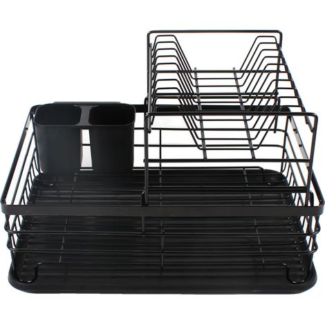 Escurridor de platos, diseño de 2 niveles, estilo moderno, negro. (1/2)
