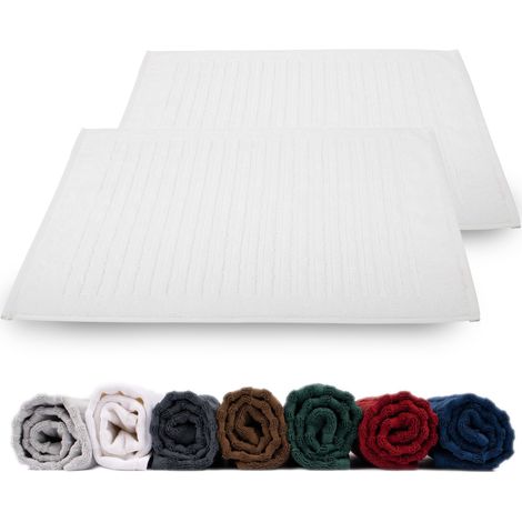 Lot de 2 tapis de douche en tissu éponge 100 % coton blanc, 50 x 70 cm (1/5)