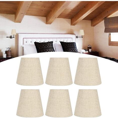 DESIGNER-LEUCHTEN – Set mit 6 beigefarbenen Stofflampenschirmen – Maße: 13 x 14 x 9 cm – Für Wand- und Stehleuchten – Einfache Clip-Montage (1/5)
