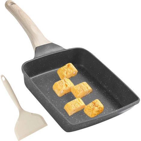 1 Poêle Tamagoyaki, Rectangulaire 18x15cm, Aluminium, Manche Bois, Induction, Cuisine Japonaise