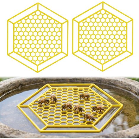 Îlot flottant pour abeilles (2 pièces) Abreuvoirs hexagonaux pour insectes, station d'eau pour abeilles de jardin, jaune 15,6 x 17,8 x 2,2 cm (1/5)