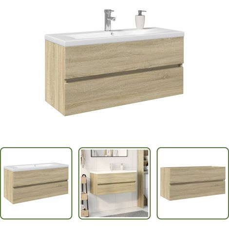 vidaXL Rangement salle de bain - Ensemble de meubles de bain 2pcs céramique et bois d'ingénierie (1/5)