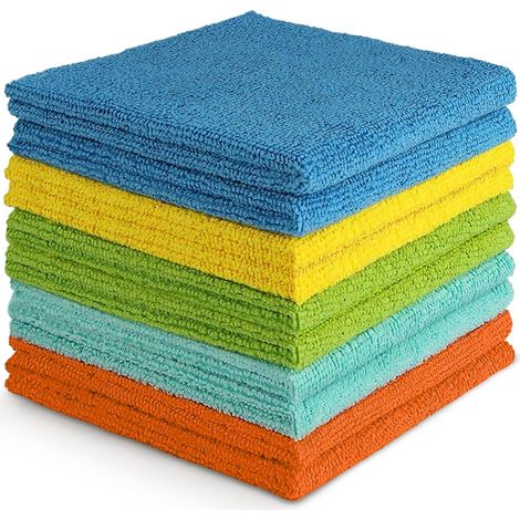 Panni per la pulizia in microfibra, confezione da 10, morbidi e assorbenti. Asciugamani in microfibra per auto, asciugamani da cucina, panni per spolverare, accessori per la pulizia dei vetri di casa. (1/5)