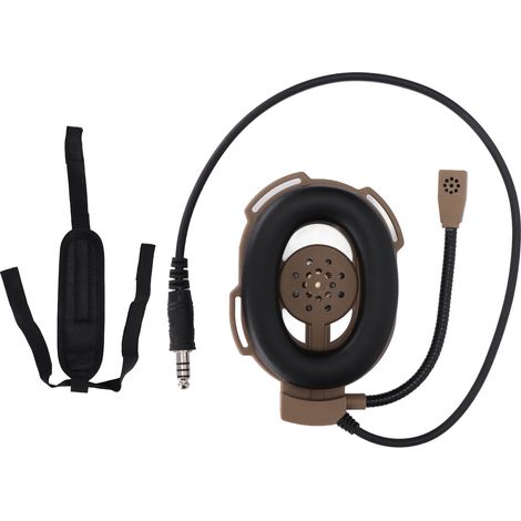 Motorradhelm mit gelben, einseitigen Ohrhörern und Standard-Militärstecker