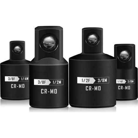 Lot de 4 adaptateurs de douille à impact 1/4" 3/8" 1/2" SAE pour visseuse à percussion et réducteur en acier Cr-Mo (1/5)