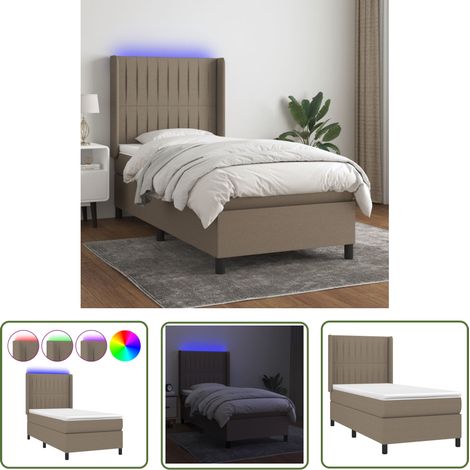 The Living Store Boxspringbett mit Matratze & LED Taupe 90x190 cm Stoff - Boxspringbett - Doppelbett - Schlafsystem - Lattenrost - Bettauflage (1/5)