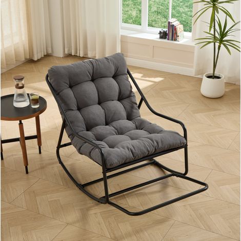 Sedia a dondolo con cuscino spesso, struttura in acciaio, grigio HAVRYA (1/5)