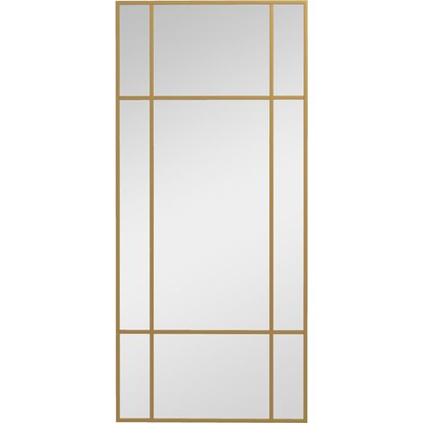 Miroir mural 110 x 50 cm, miroir décoratif avec cadre en métal, miroir rectangulaire pour chambre, salle de bain, doré