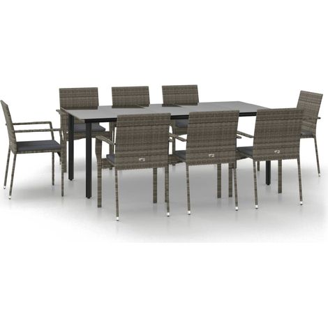 Maison Exclusive - 9-tlg. Garten-Essgruppe mit Kissen Schwarz und