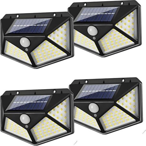 Lot de 4 lampes solaires de sécurité d'extérieur avec détecteur de mouvement, 114 LED, 700 lm, grand angle de 270°, batterie 1200 mAh, détection de 5 m, étanchéité IP65, 3 modes, applique