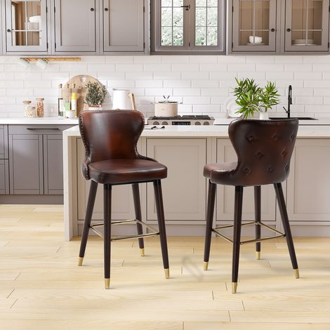 Ensemble de tabouret de bar composé de 2 élégantes chaises bistrot avec repose-pieds et dossier,chaise de salle à manger PU brown 52x53x101cm (1/5)