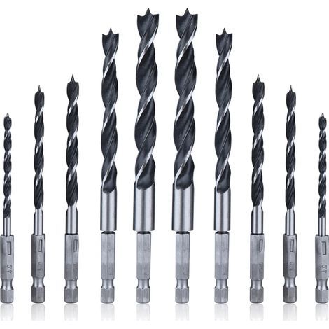 Lntyq 2 Jeux 5pcs Forets à Bois Hélicoïdaux en HSS de 6.35mm Tige Hexagonale Mèche à Bois 4 mm/ 5 mm/ 6 mm/ 8 mm/ 10 mm Foret Fraise à Torsion pour Perçage de Métal Plastique Bois (1/5)