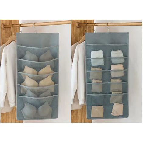 Schrank-Organizer mit 15 Taschen, 1 Packung, faltbarer Unterwäsche-Organizer zum Aufhängen von BHs, platzsparender Becher aus Oxford-Gewebe (grau, 40 x 80 cm)
