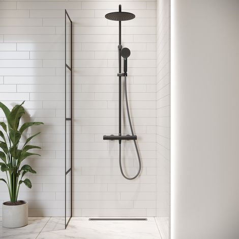 Badplaats – Paroi de douche fixe 40 x 200 cm – Verre de sécurité 8 mm – Traitement anticalcaire – Profilé noir en aluminium
