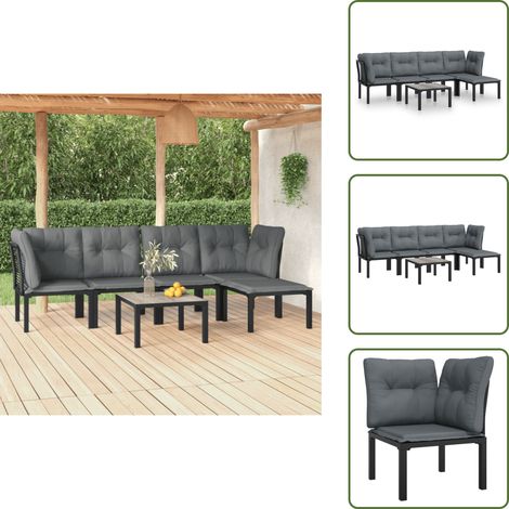 Salon de jardin 6 pcs noir et gris résine tressée - Salon De Jardin - Mobilier De Jardin - Set Salon - Table Basse - Chaises De Jardin