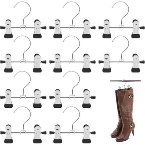 10 Cintre Métal Antidérapant Cintres pour Bottes avec Linge Portable Rotatifs Clips Cintres Porte-Pantalons Réglables Crochet Acier (1/4)