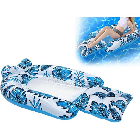 Colchón hinchable para piscina con diseño de hojas tropicales, flotador grueso para adultos con 2 asas, cama flotante cómoda, 123 x 77 cm. (1/5)
