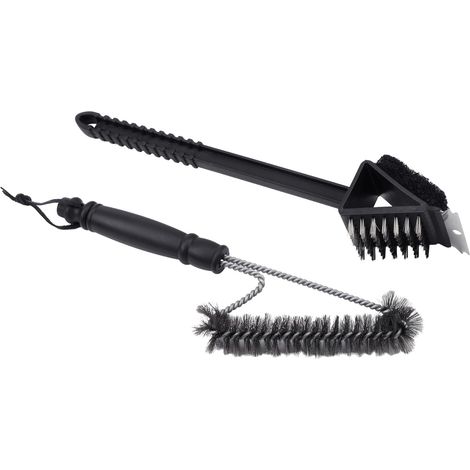 Kit 2 Accesorios Limpieza Barbacoa AM23 - Cepillo Acero Inoxidable 201 + Esponja + Mango Polipropileno - 37 x 6 cm - para mantenimiento parrilla (1/5)