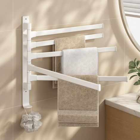 Porte-serviettes pivotant de cuisine à montage mural, petit porte-serviettes rotatif de salle de bain, porte-serviettes pivotant, barre pliante, options de montage sans clou ou percé, 5 bras de (1/5)