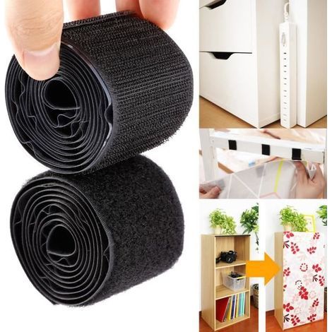 Noir Bande auto-agrippant Ruban adhésif autocollant crochet attache nylon 1mx50mm (1/4)