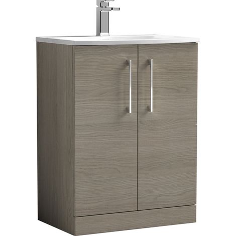 Nuie Arno Floor Standing 2-Door Vanity Unit with Basin-4 600mm Wide - Solace Oak Woodgrain (1/5)