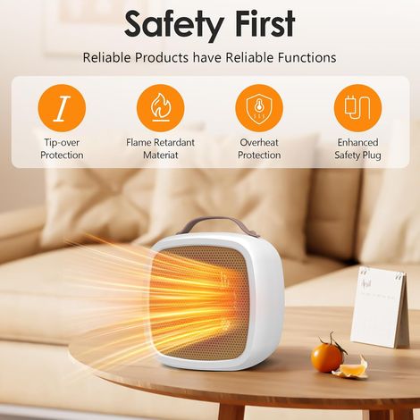 Mini termoventilatore, termoventilatore a risparmio energetico da 1000 W, riscaldamento rapido in 3 secondi, 2 strati di protezione, piccolo termoventilatore per ufficio, camera da letto, bianco-01 (1/4)