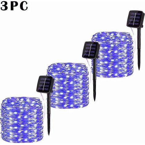 Guirlande lumineuse solaire LED extérieure de 32 m étanche pour jardin féérique 12 m 100 LED lot de 3 bleue (1/5)