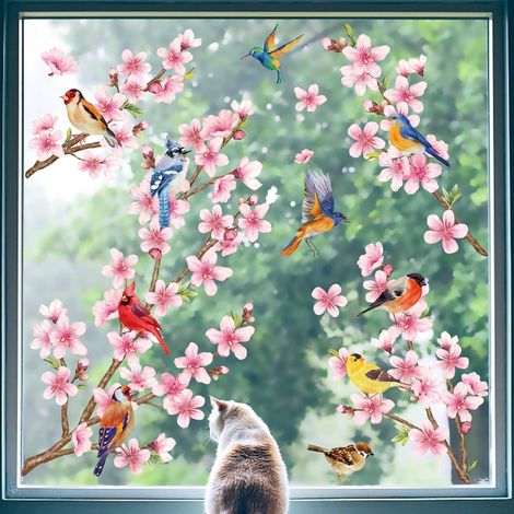 Autocollants Fenêtre Fleur Oiseaux sur Branche Stickers Cerisier (1/5)