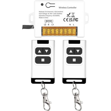 Interrupteur Moteur AC Sans Fil 90-250V pour Porte de Garage, Store Électrique, Serrure, Pompe - Télécommande Avant/Arrière avec 2 Émetteurs (1/5)