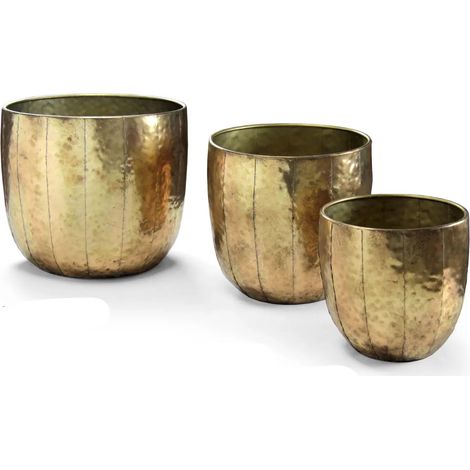Set de 3 cachepots en métal doré Ø40x35, Ø33x31 et Ø25x25 cm