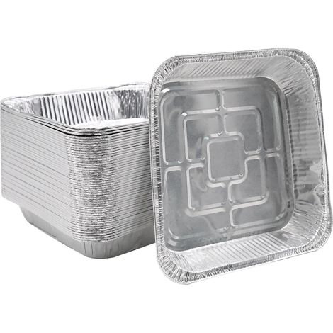 50 Pièces Bols BBQ en aluminium, 20cm20cm4cm Barquettes, 1L Plateaux de Cuisson et Plats à Rôtir Jetables Va au Congélateur, Poêles à Frire en Aluminium (1/5)