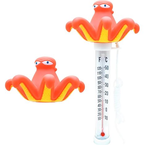Thermomètre flottant pour piscine design animal rigolo, thermomètre analogique incassable avec cordon, adapté piscine spa bassin extérieur et intérieur, aquarium (Gros poulpe) (1/5)