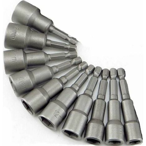 Bits Pour Perceuse À Chocs - 10 Pièces 6 À 19 mm - Adaptateur Hexagonal 35,6 mm - Pour Visseuses Pneumatiques Et Électriques (1/5)