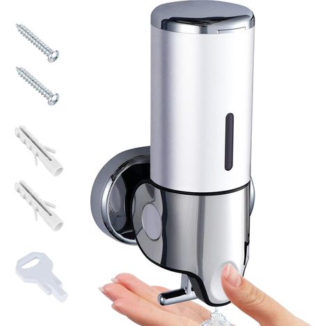 (Blanc)500ml Distributeur Savon, Distributeur Désinfectant pour Les Mains Mural, Distributeur Savon de Cuisine Manuel, Distributeur de Shampoing et Gel Douche, pour Hôtel de Toilette de Salle de Bain (1/5)