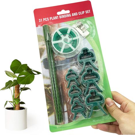 Kit de fixation pour plantes vert 31 pièces Attaches et supports de jardinage pour tomates et plantes grimpantes Ensemble de liens et pinces pour maintenir les vignes (1/5)