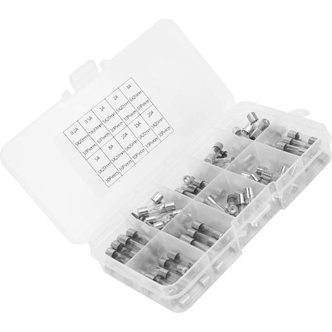 Kit de fusibles en verre assortis de 100 pièces, fournitures industrielles 5 x 20 mm 0,2/0,5/1/2/3/5/8/10/15/20 A (1/5)
