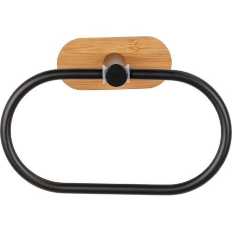 WENKO Turbo-Loc® Handtuchring Orea Bamboo, Befestigung ohne bohren, Schwarz, Edelstahl rostfrei schwarz, Bambus natur (1/5)