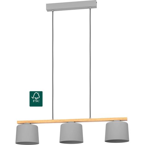 Lampadario A Sospensione Minimal Mariel Acciaio Grigio Legno 3 Luci E27 (1/4)