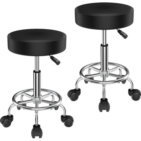 Lot de 2 Tabourets Pivotants Multi-Usage (Coiffure/Bureau/Étude) – Hauteur Réglable 49-94cm avec Repose-Pieds – Cuir Synthétique Facile à Nettoyer – 200kg Charge Max (1/5)