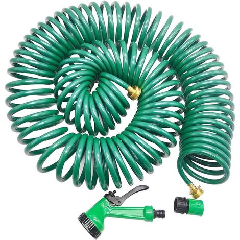 Terre Jardin – Tuyau d'arrosage spirale 25 M – Flexible léger et résistant – Raccord Ø 19 mm – Pistolet 5 jets pour maîtrise du débit